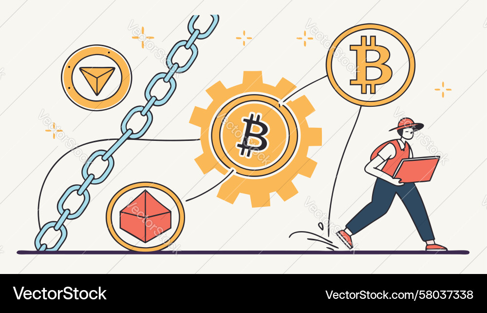Bitcoin Gears Blockchain Concept Vector Image