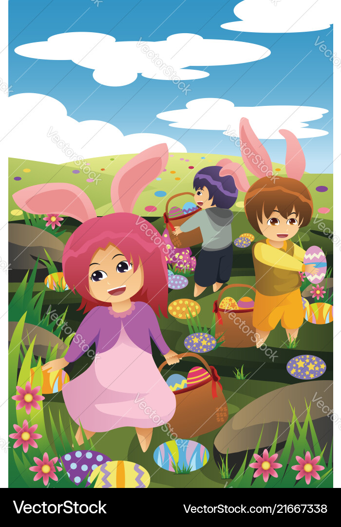 Kinder feiern Ostern Kinder feiern Ostern vektorbild