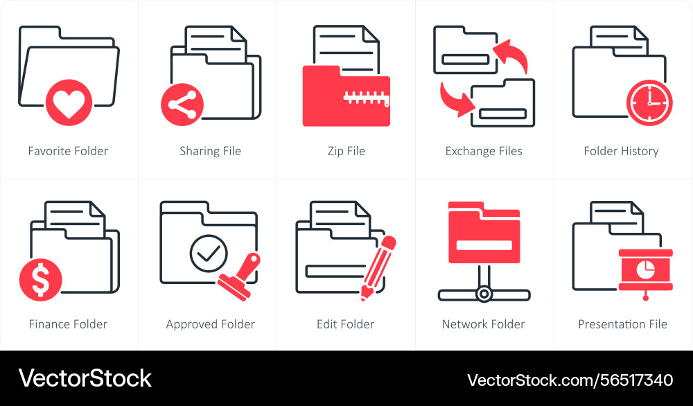 A set of 10 files icons as favorite folder vector image