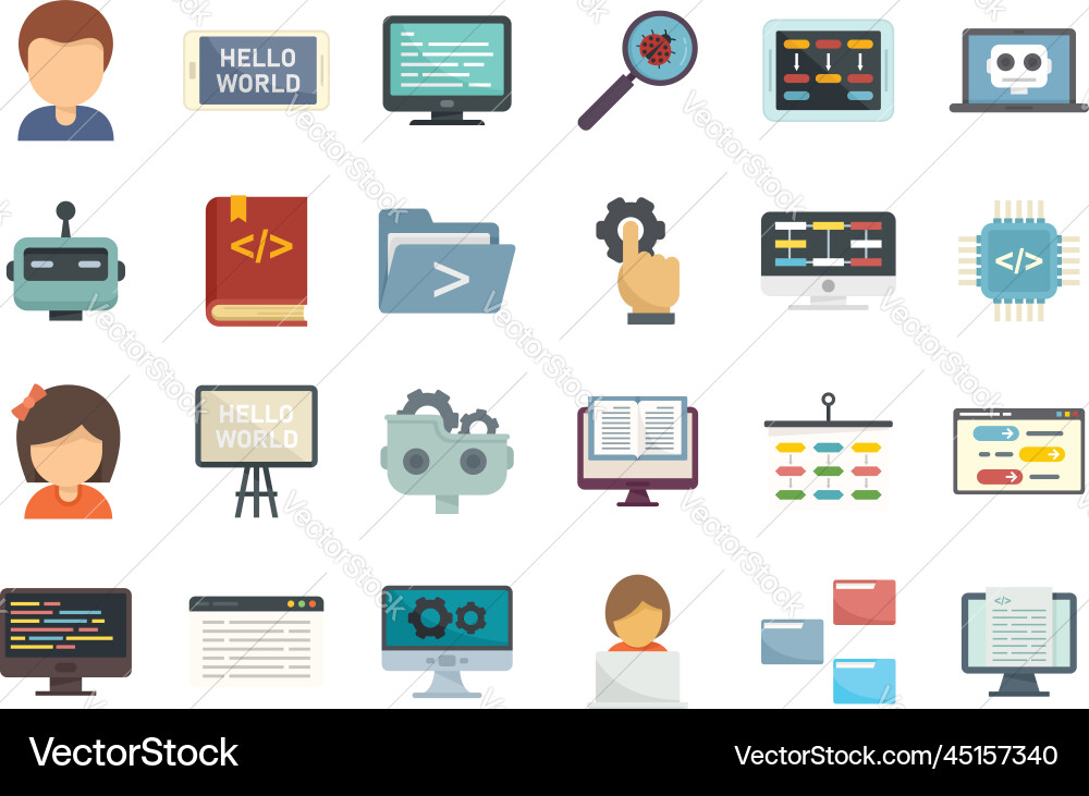 Programming for children icons set flat style vector image