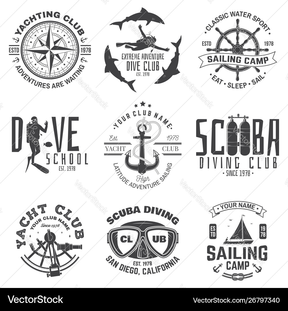 Sailing & Diving Club Badges vector image