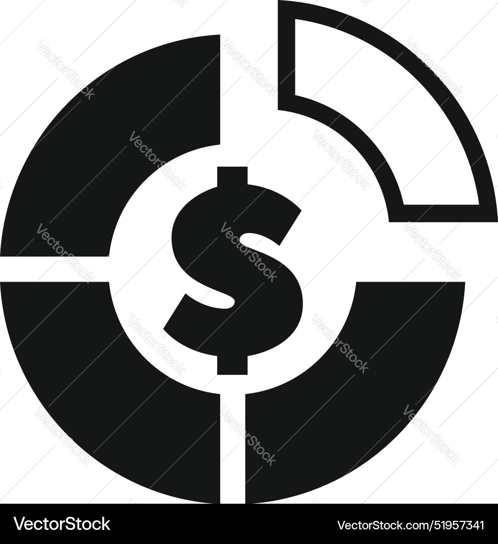 Black and white pie chart showing money budget Vector Image
