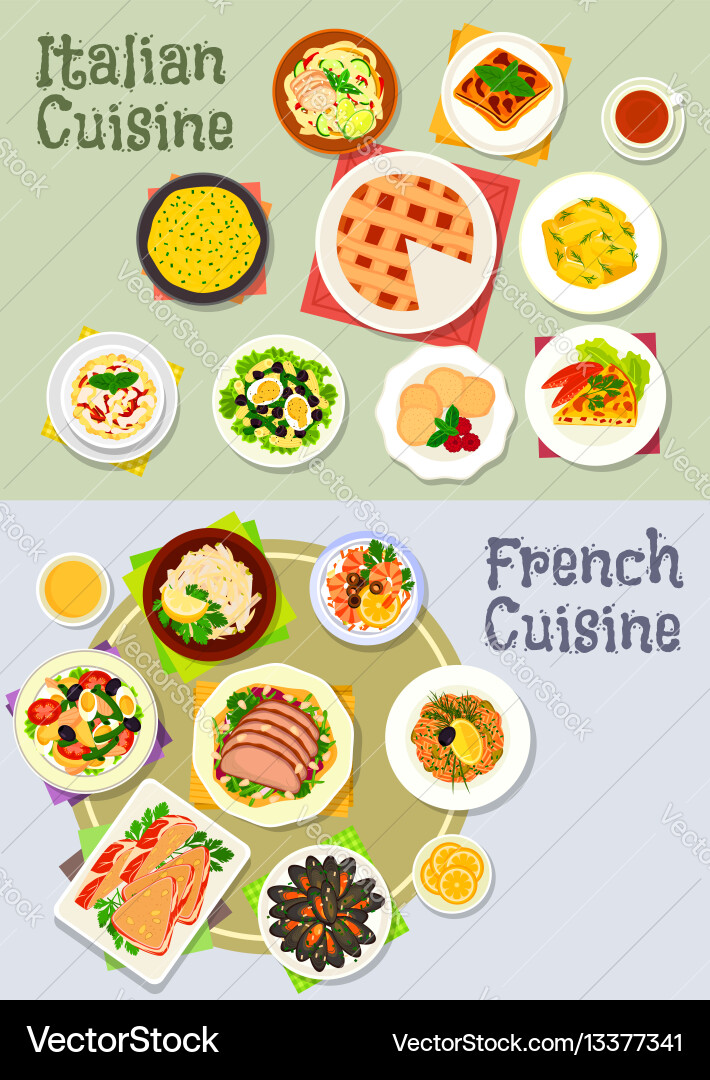 French and italian cuisine dinner icon set French and italian cuisine dinner icon set vector image