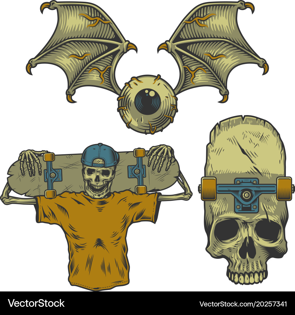 Set of skateborading objects vector image