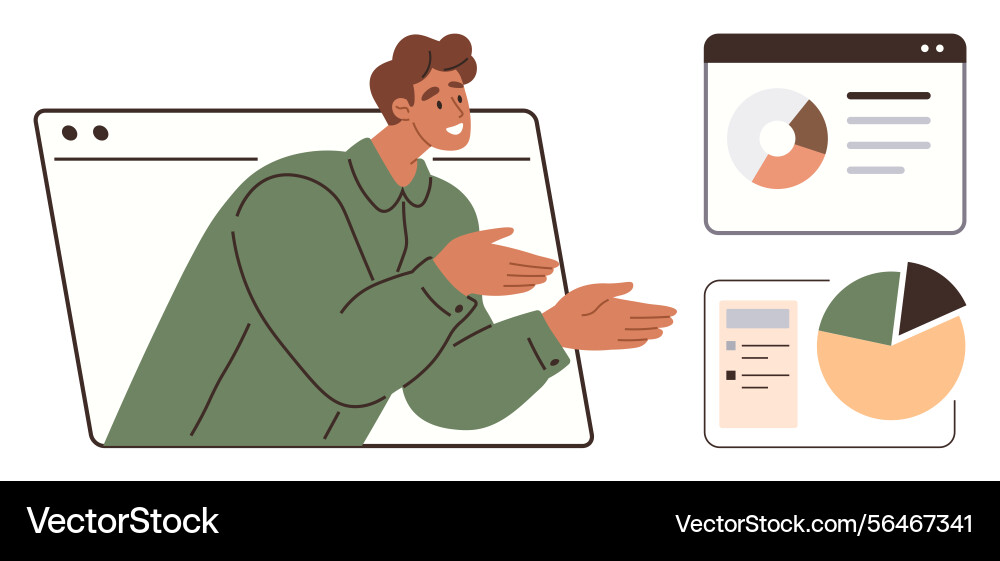 Virtual presenter explaining charts and graphs Vector Image