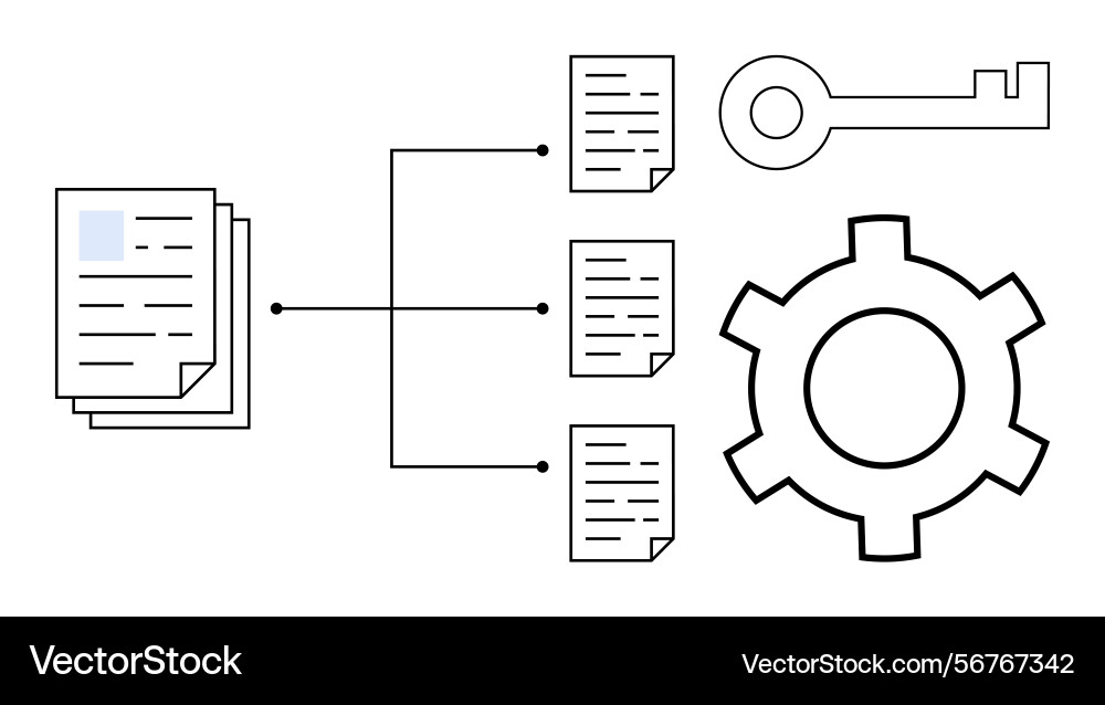 Document organization and access process with key Document organization and access process with key vector image