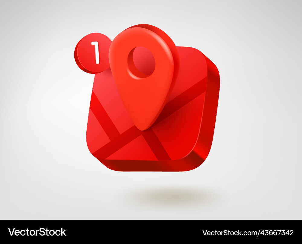 Red location pin button 3d mobile application icon vector image