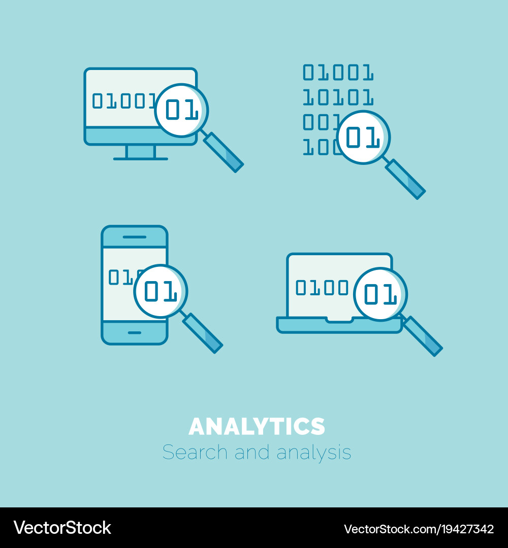 Simple icons set of analytics flat thin line Vector Image
