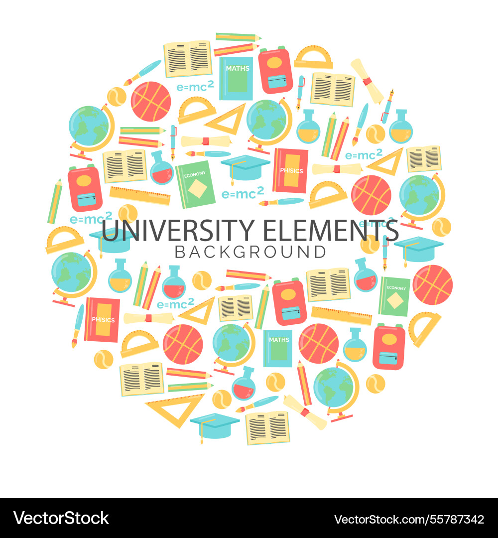 University elements background in flat style Vector Image