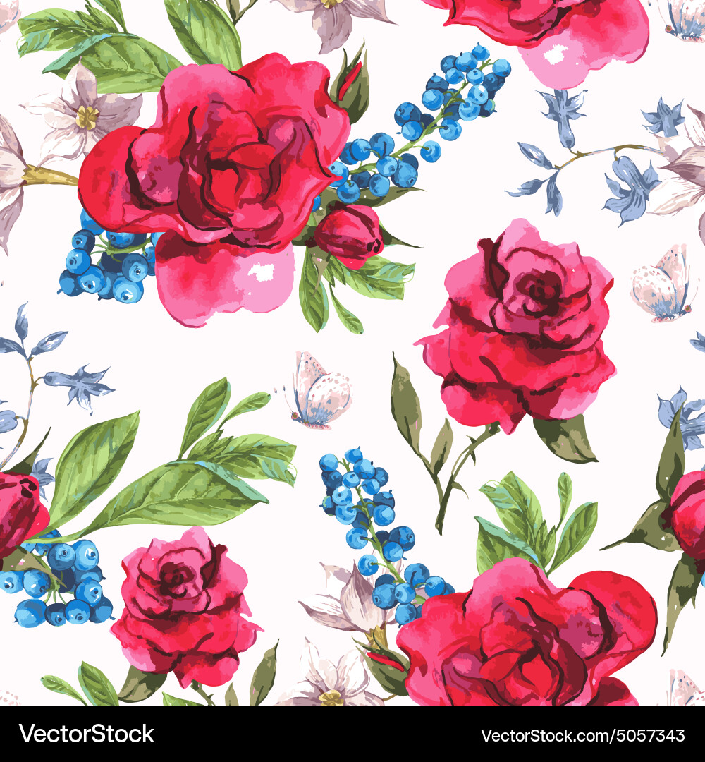 Blooming Red Roses Watercolor Background Vector Image