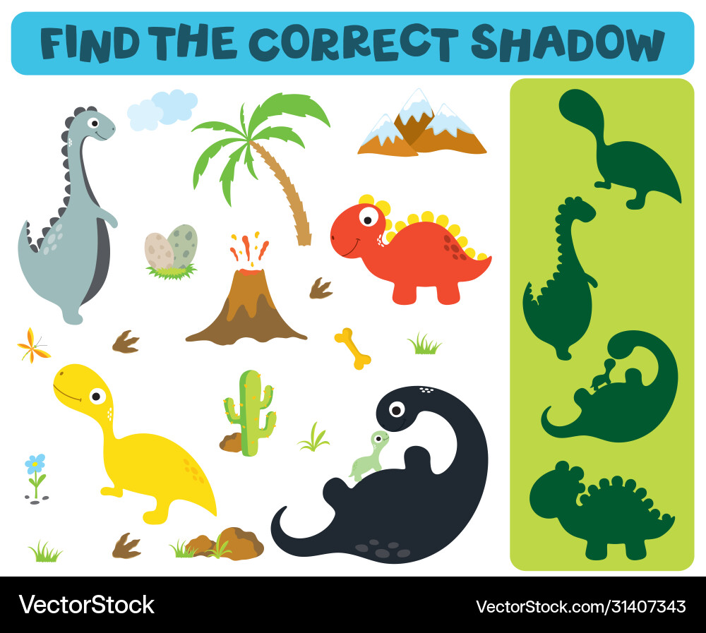 Dinosaur Shadow Matching Game vector image