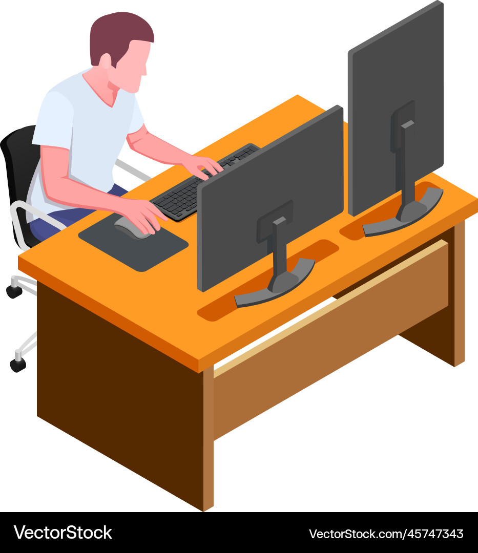 Game developer workspace composition Game developer workspace composition vector image