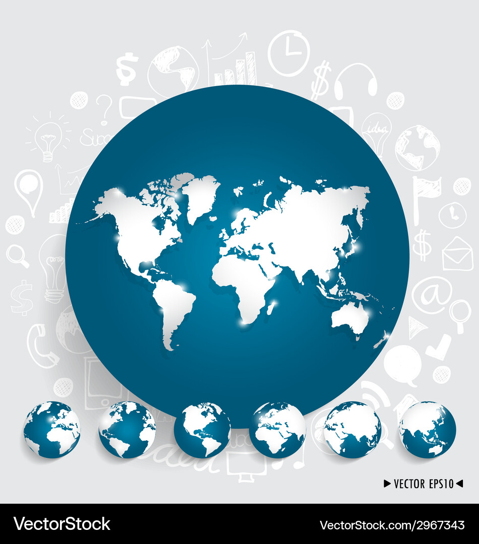 Modern world map and globe with application icon Vector Image