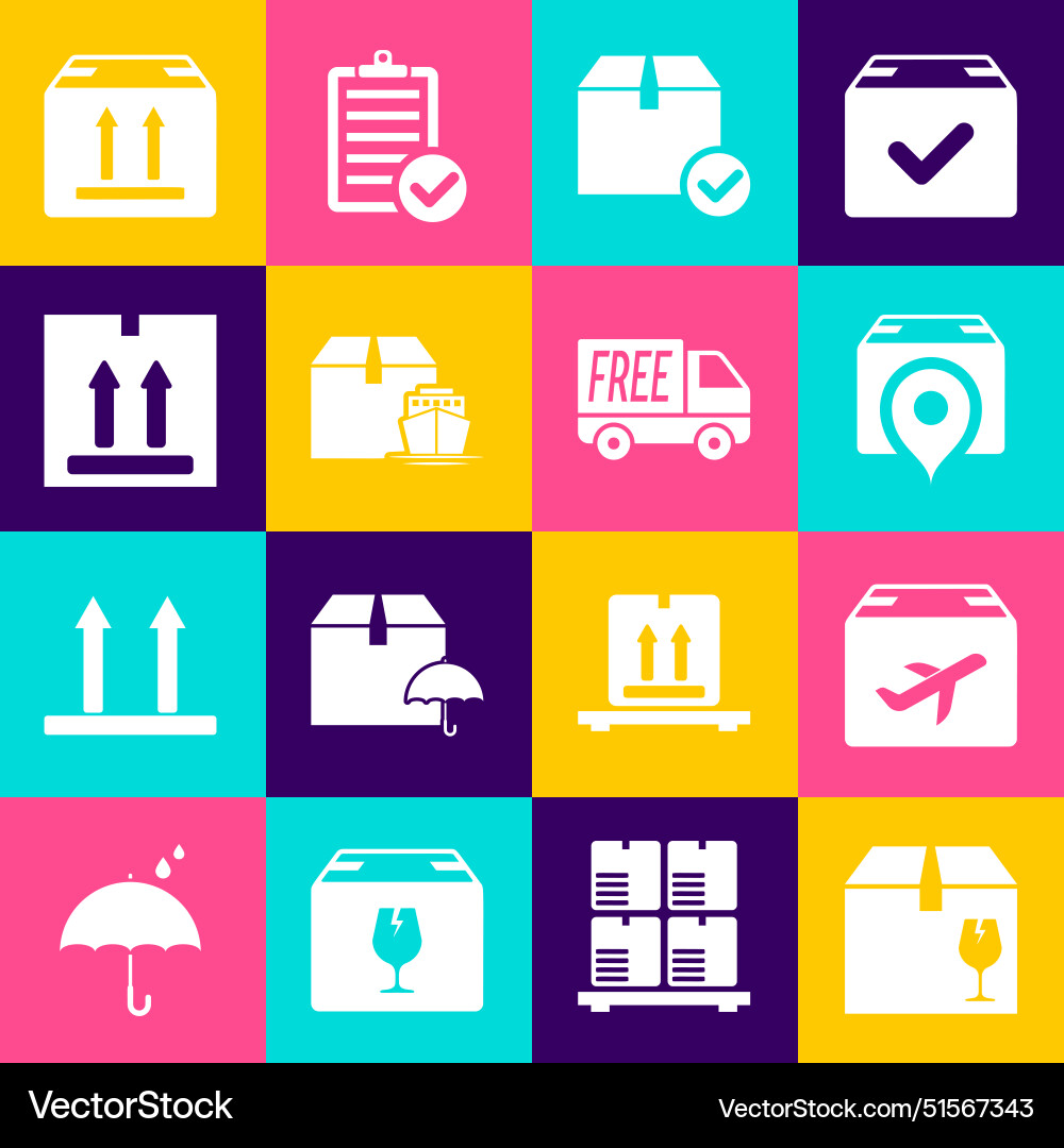 Set delivery box with fragile content plane Vector Image