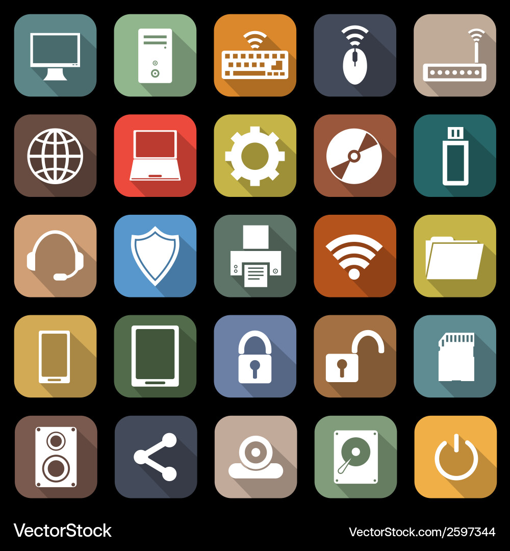 Computer Flat Icons - Network & Tech vector image