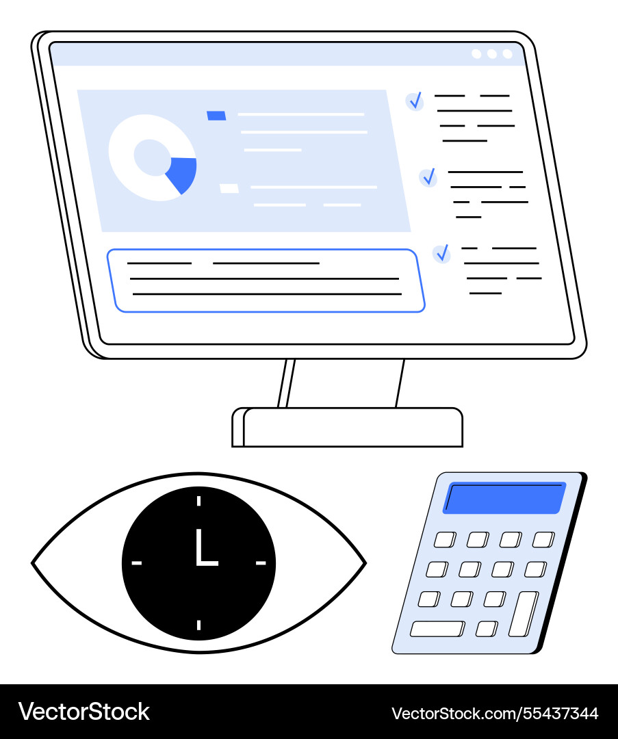Digital task management concept with computer Digital task management concept with computer vector image