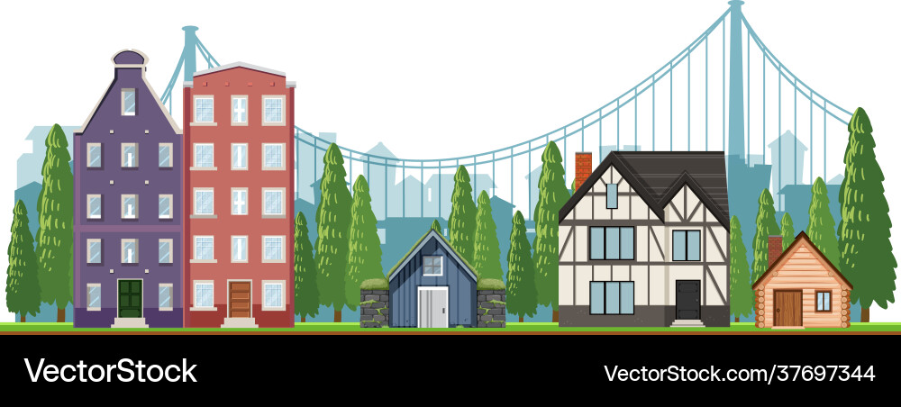 Front suburban houses on white background Front suburban houses on white background vector image