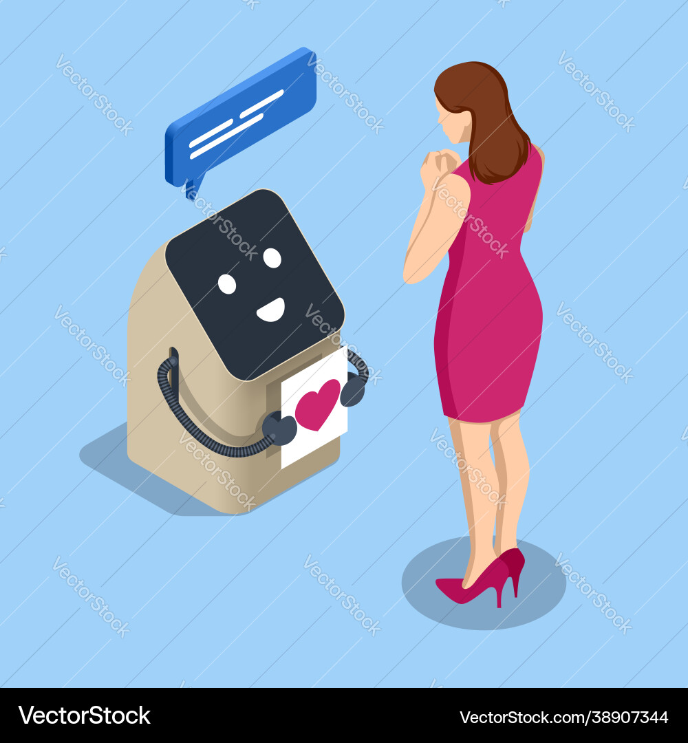 Isometric communication with robot concept Isometric communication with robot concept vector image
