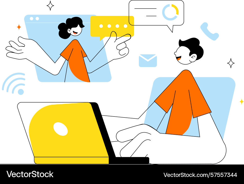 Remote working setup featuring a balanced work Remote working setup featuring a balanced work vector image