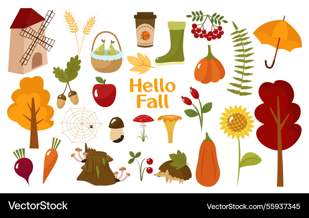 Autumn cozy collection hello fall cartoon Vector Image