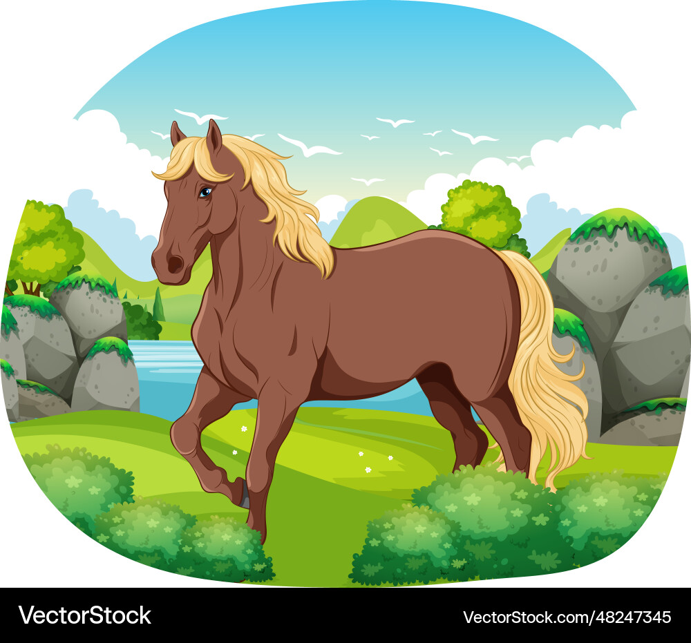 Braunes Pferd in der Natur im Freien vektorbild