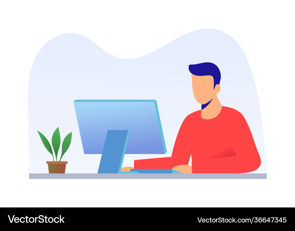 Man Working on Computer at Home Office vector image