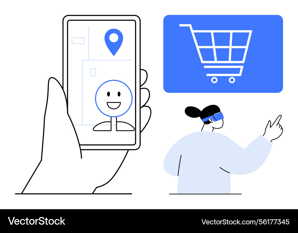 Mobile navigation and virtual shopping integration Mobile navigation and virtual shopping integration vector image