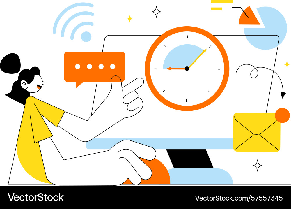 Remote working setup featuring a balanced work vector image