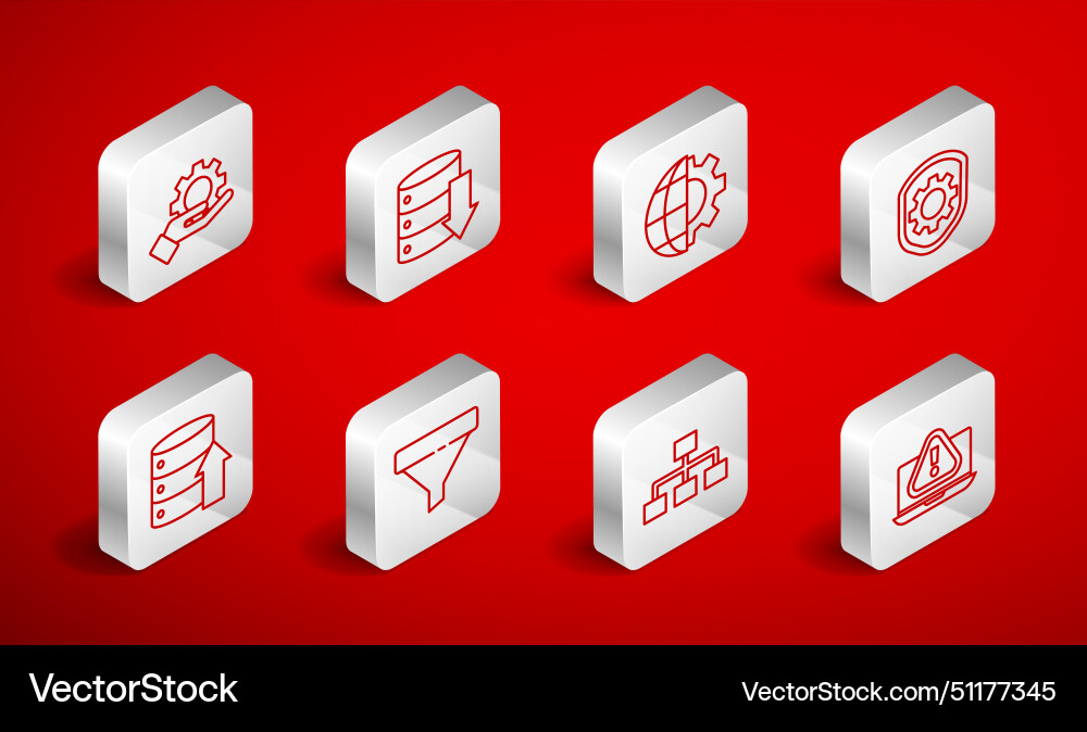Set line laptop with exclamation mark server data Set line laptop with exclamation mark server data vector image