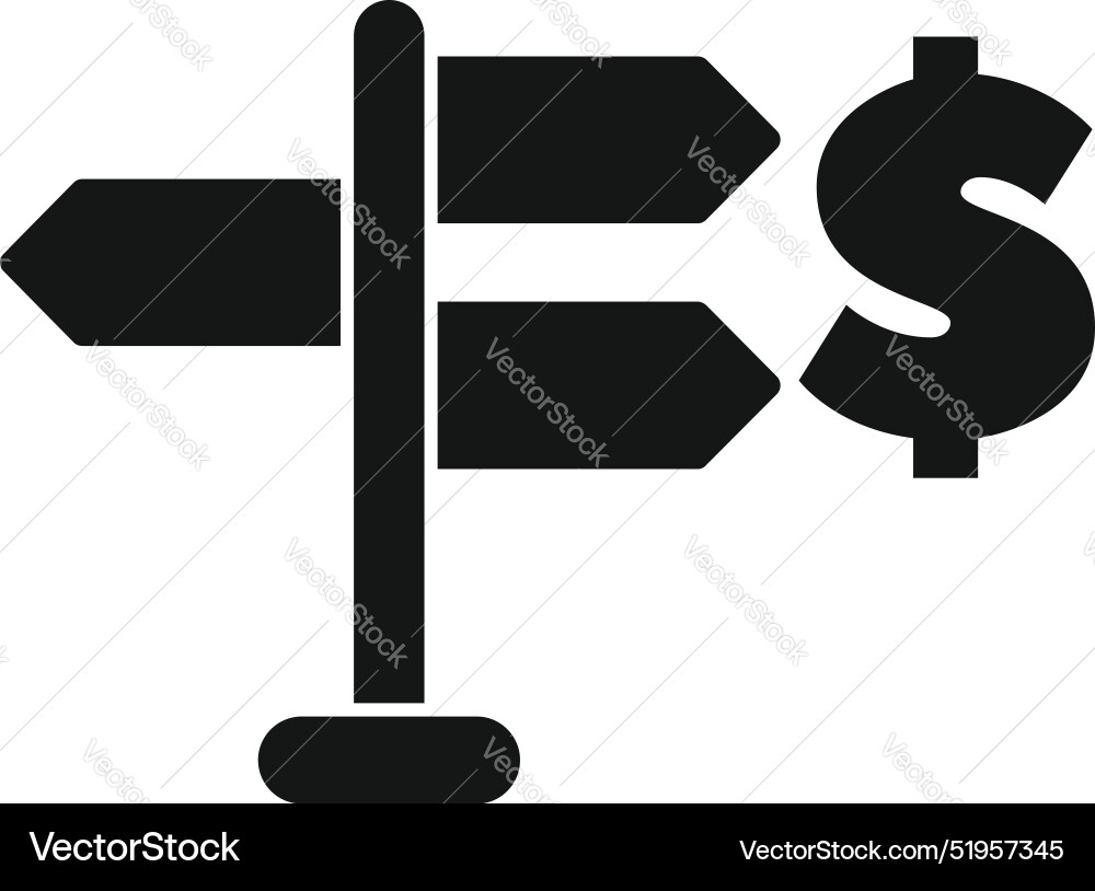Signpost pointing at dollar sign representing Signpost pointing at dollar sign representing vector image
