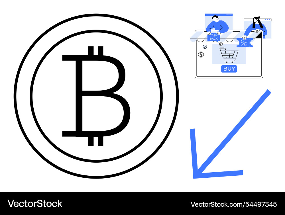 Simplified bitcoin symbol with e-commerce elements Vector Image