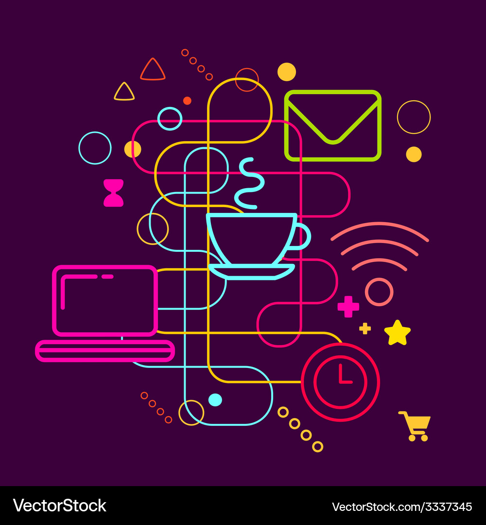 Symbols of using the internet in a cafe Vector Image
