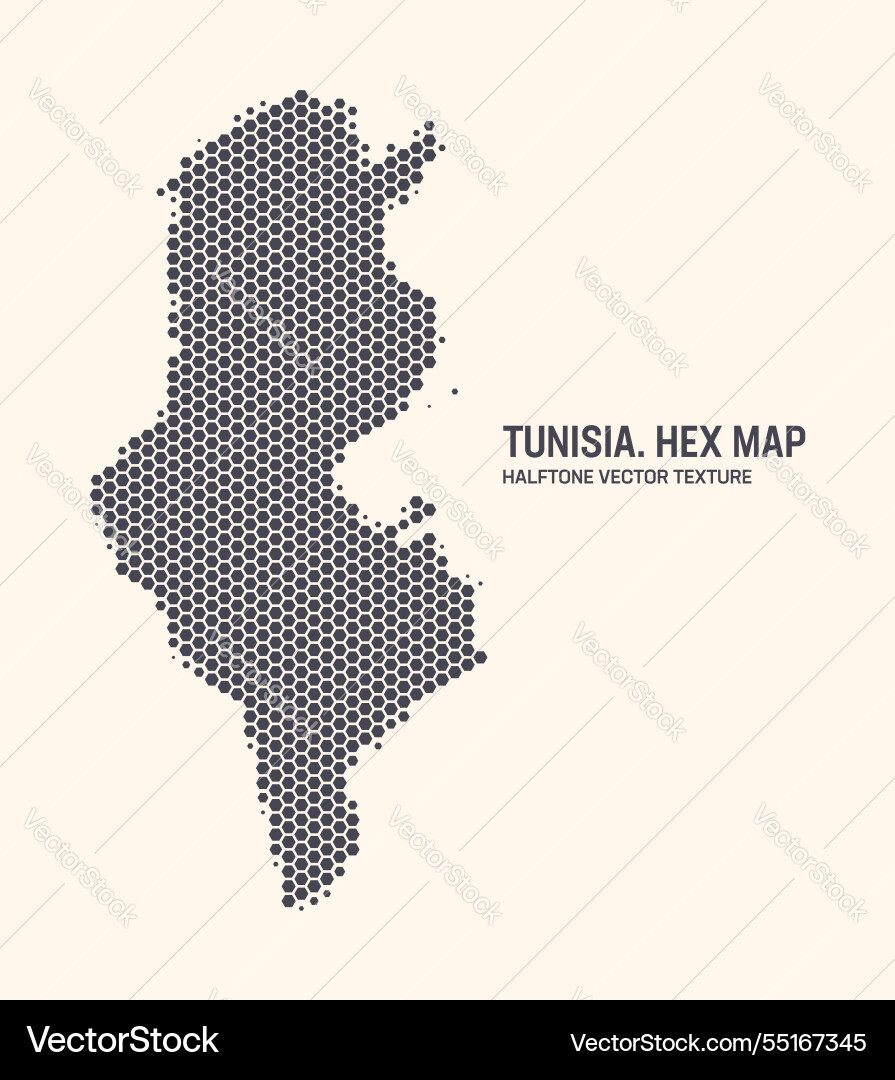 Tunisia map hexagonal half tone pattern isolated Tunisia map hexagonal half tone pattern isolated Vector Image