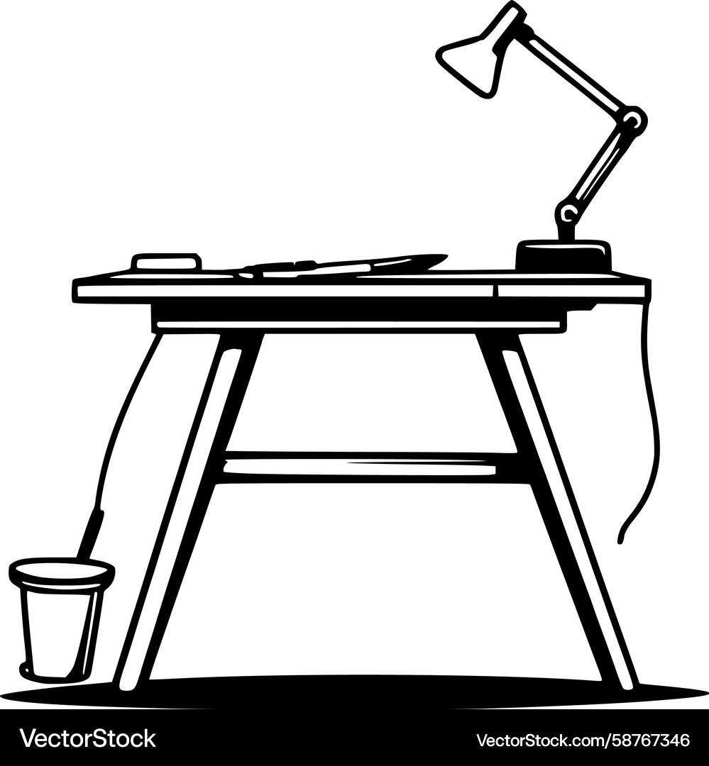 Drafting Table with Lamp & Tools Vector Image