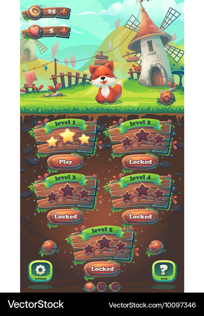 Fox Level Map - Match 3 Game vector image