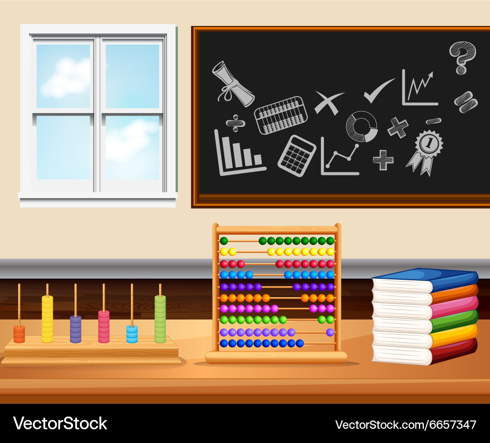 Classroom with books and instruments vector image