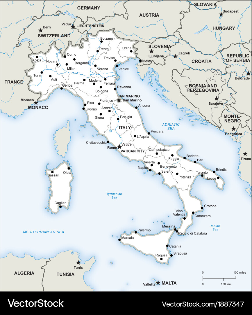 Italien Politische Karte Lizenzfreies Vektorbild