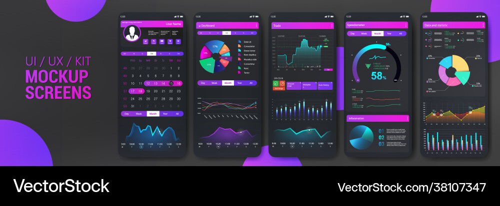 Mobile App UI/UX Mockup - Gradient Charts vector image
