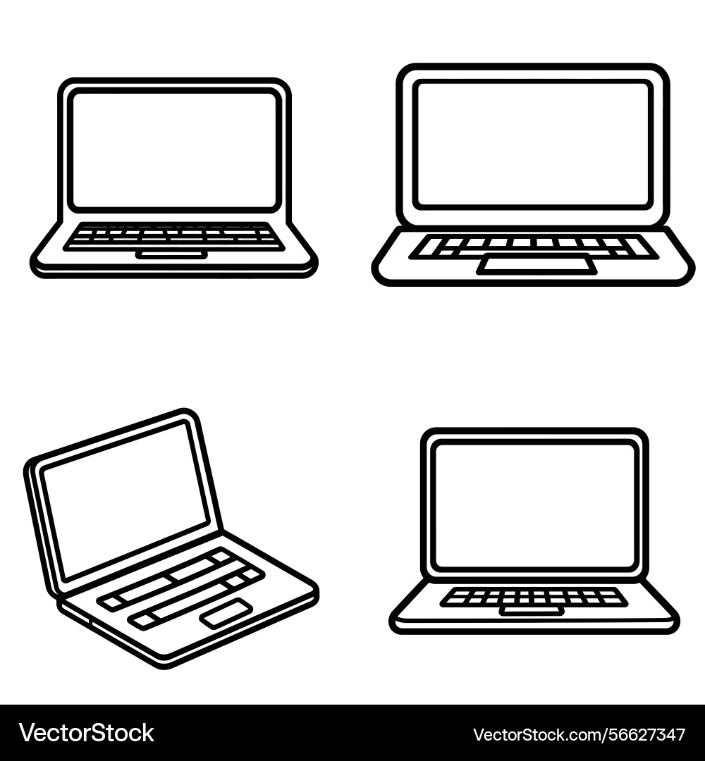 Outlined notebook computer icons grouped Vector Image