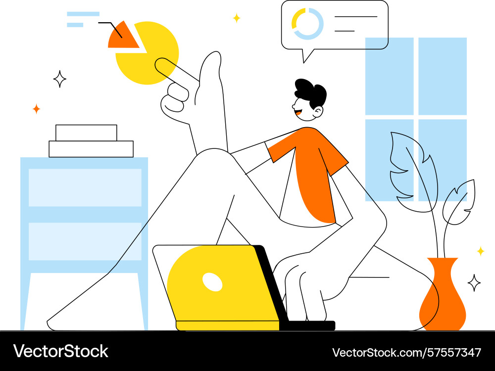Remote working setup featuring a balanced work Remote working setup featuring a balanced work vector image