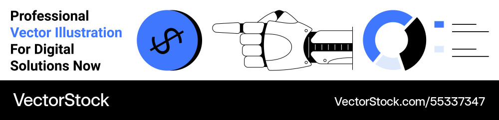 Robot hand pointing to analytics chart and dollar Robot hand pointing to analytics chart and dollar Vector Image