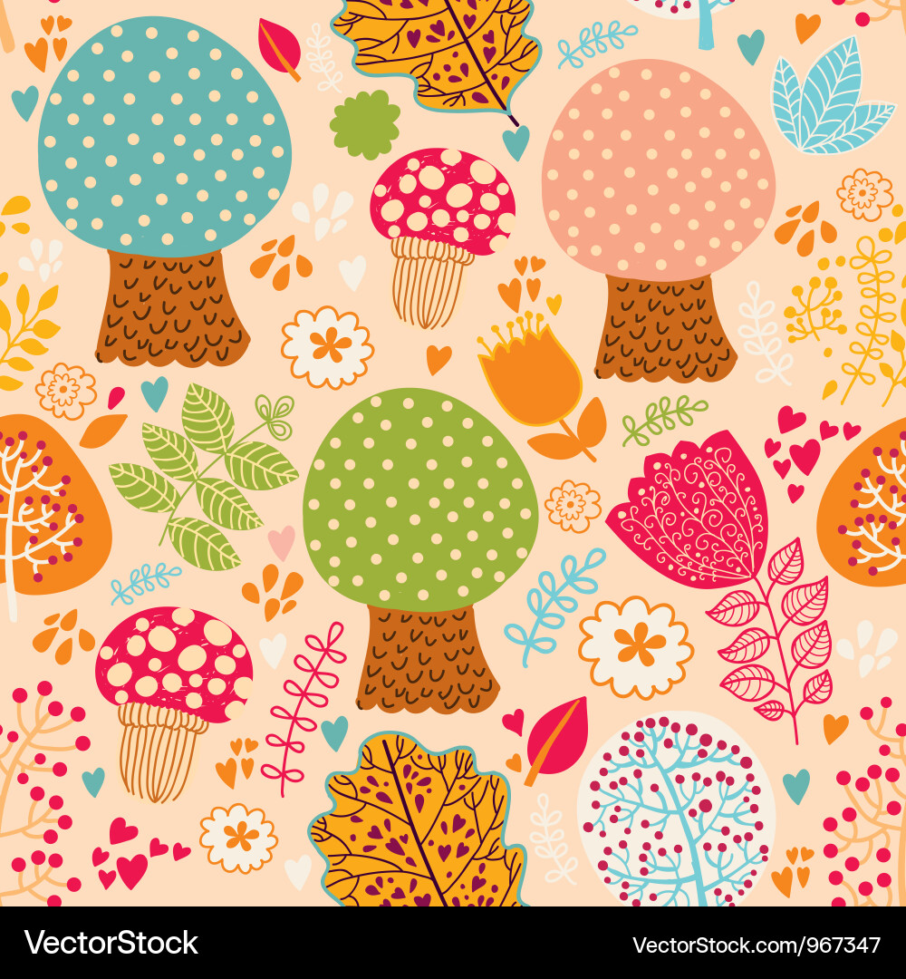 Seamless cute trees pattern vector image