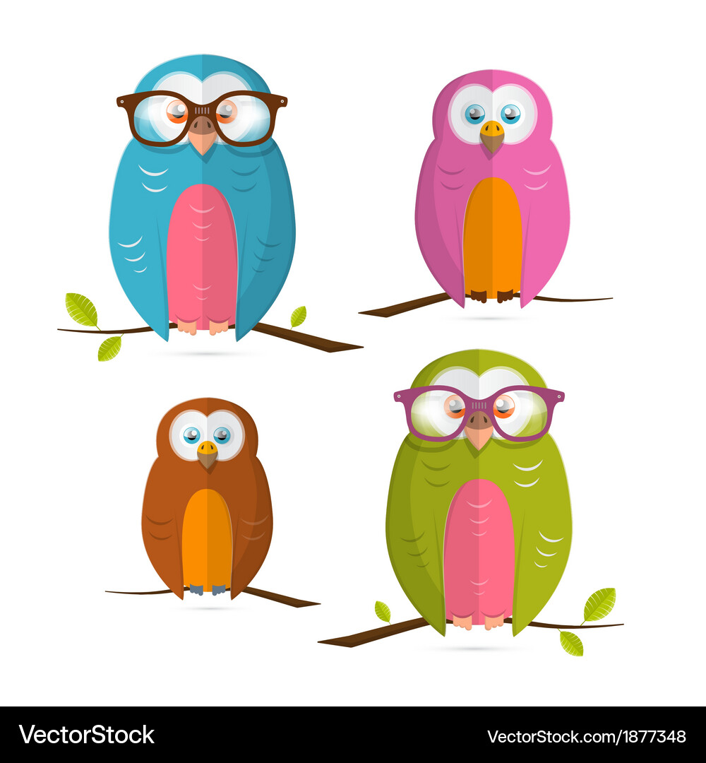 Owls set isolated on white background Vector Image