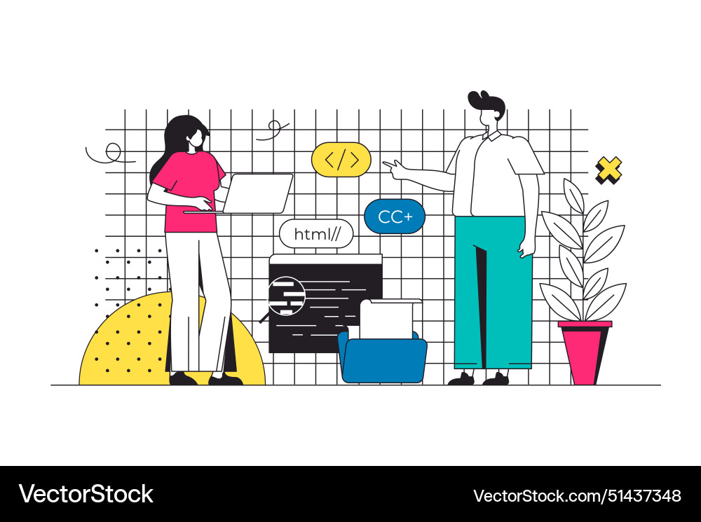 Programming outline web concept in modern flat Programming outline web concept in modern flat vector image