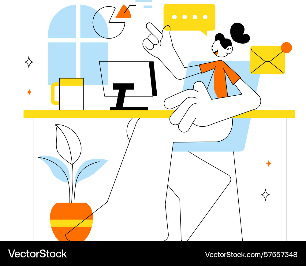 Remote working setup featuring a balanced work Remote working setup featuring a balanced work vector image