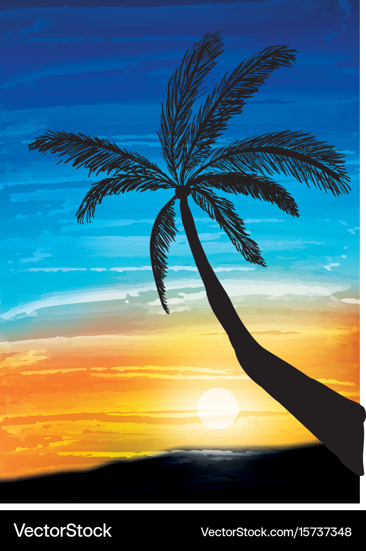 Sunset Palm Tree Painting Royalty Free Vector Image