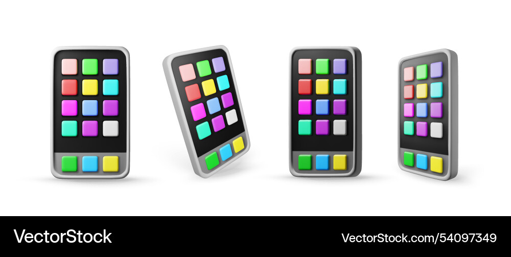 3d set of smartphone with ui icons isolated 3d set of smartphone with ui icons isolated vector image