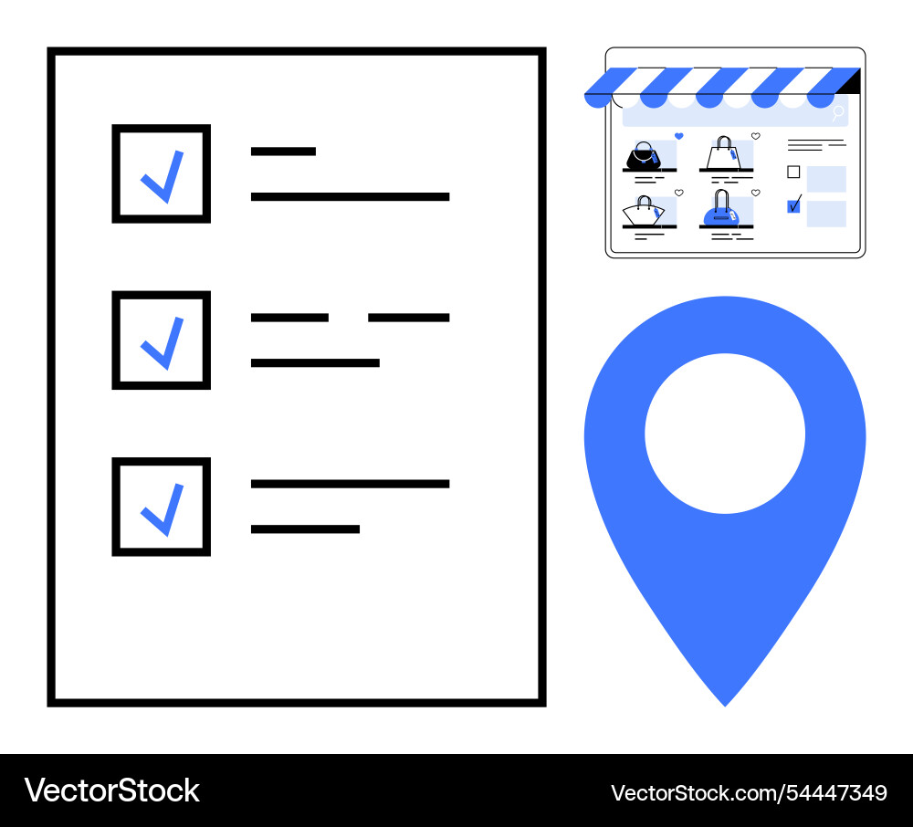 Checkliste mit E-Commerce-Webseite und blau Checkliste mit E-Commerce-Webseite und blau vektorbild