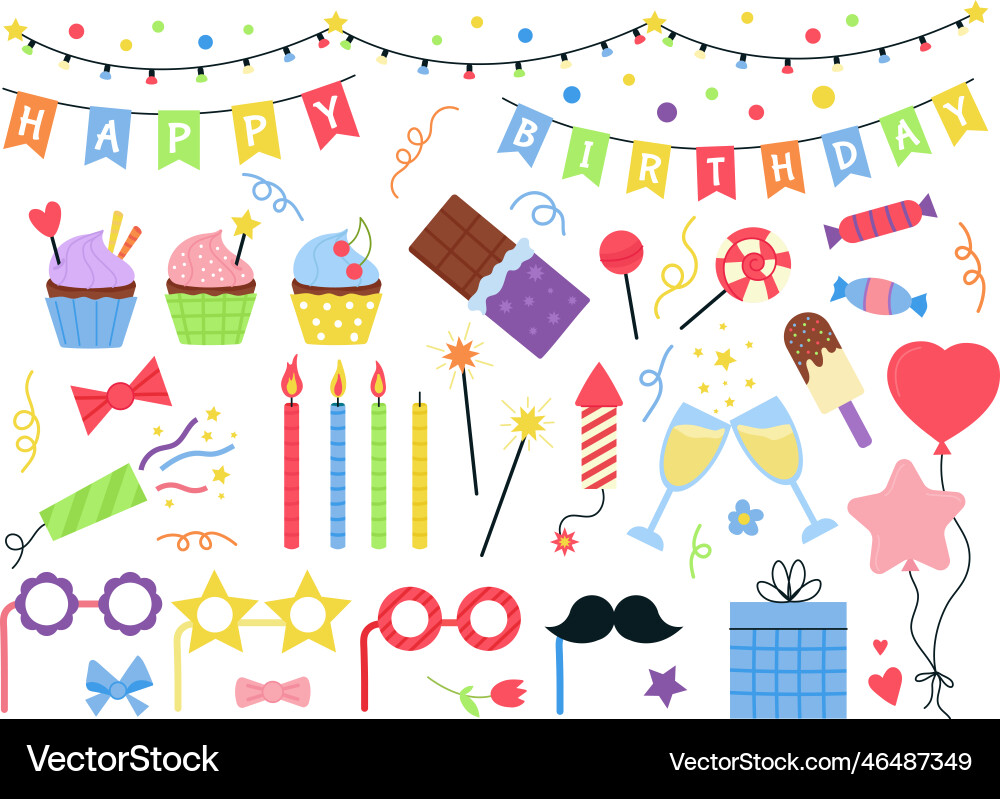 Party birthday decorations clipart cartoon vector image