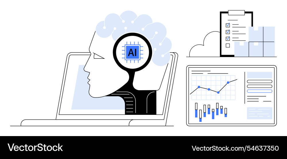 Ai integration in business analysis with graphs Ai integration in business analysis with graphs vector image